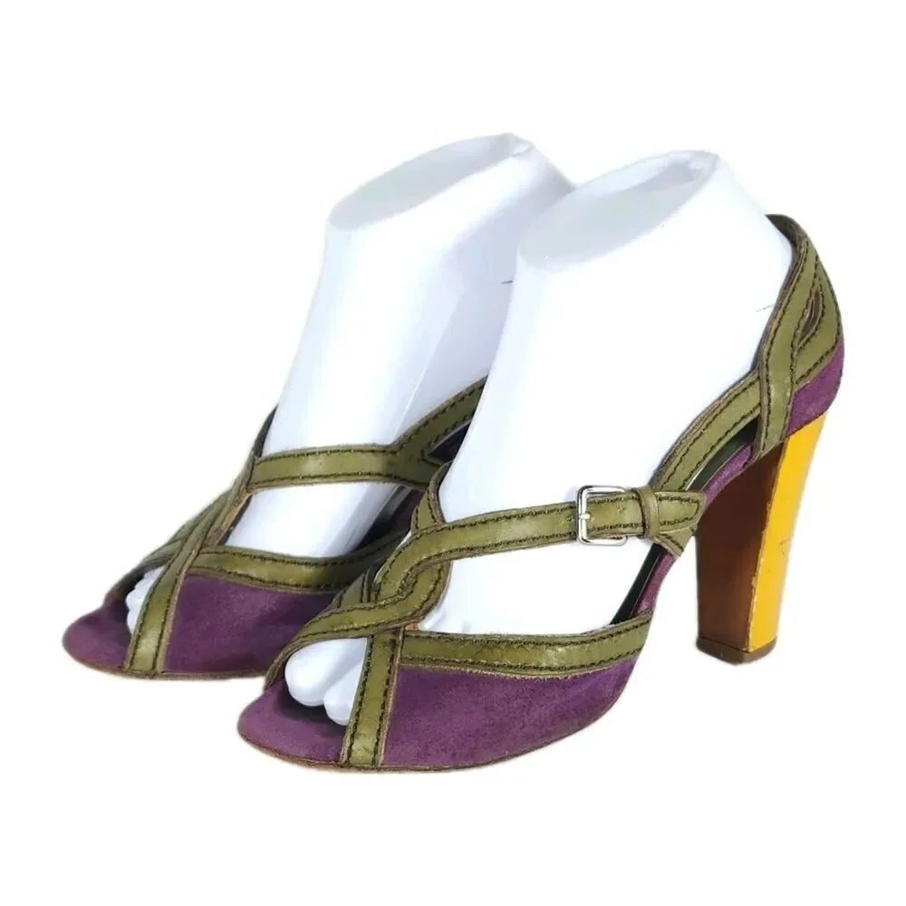 Prada Women's US6-6,5 EU37 Purple Multicolor Suede Leather Peep Toe Heels